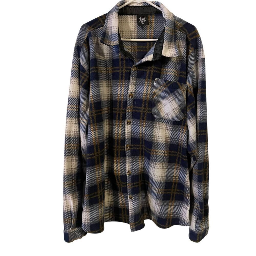 North 15 Mens Blue Brown White Grey Plaid Western Soft Button Up Shirt 3XL